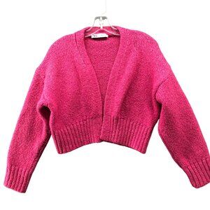 Zara Cropped Open-Front Cardigan in Hot Pink